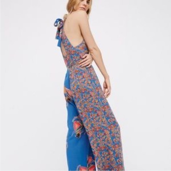 Free People The Life Exotic Jumpsuit in Sapphire Combo (Blue) Halter Size 0 - Picture 2 of 11